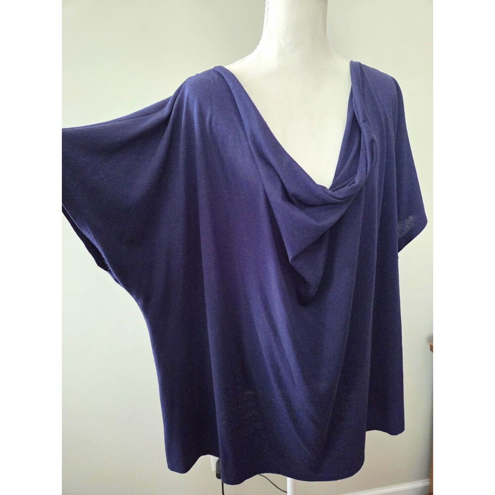 Faded Glory Women's Top Size 4X Blue Cowl Neck Short Dolman Sleeve Lace Back